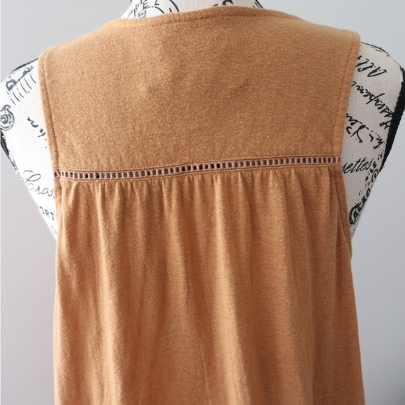 Anthropologie Malaga Tunic Top Tank Ochre Eyelet Blouse Gold Small S - Picture 7 of 12